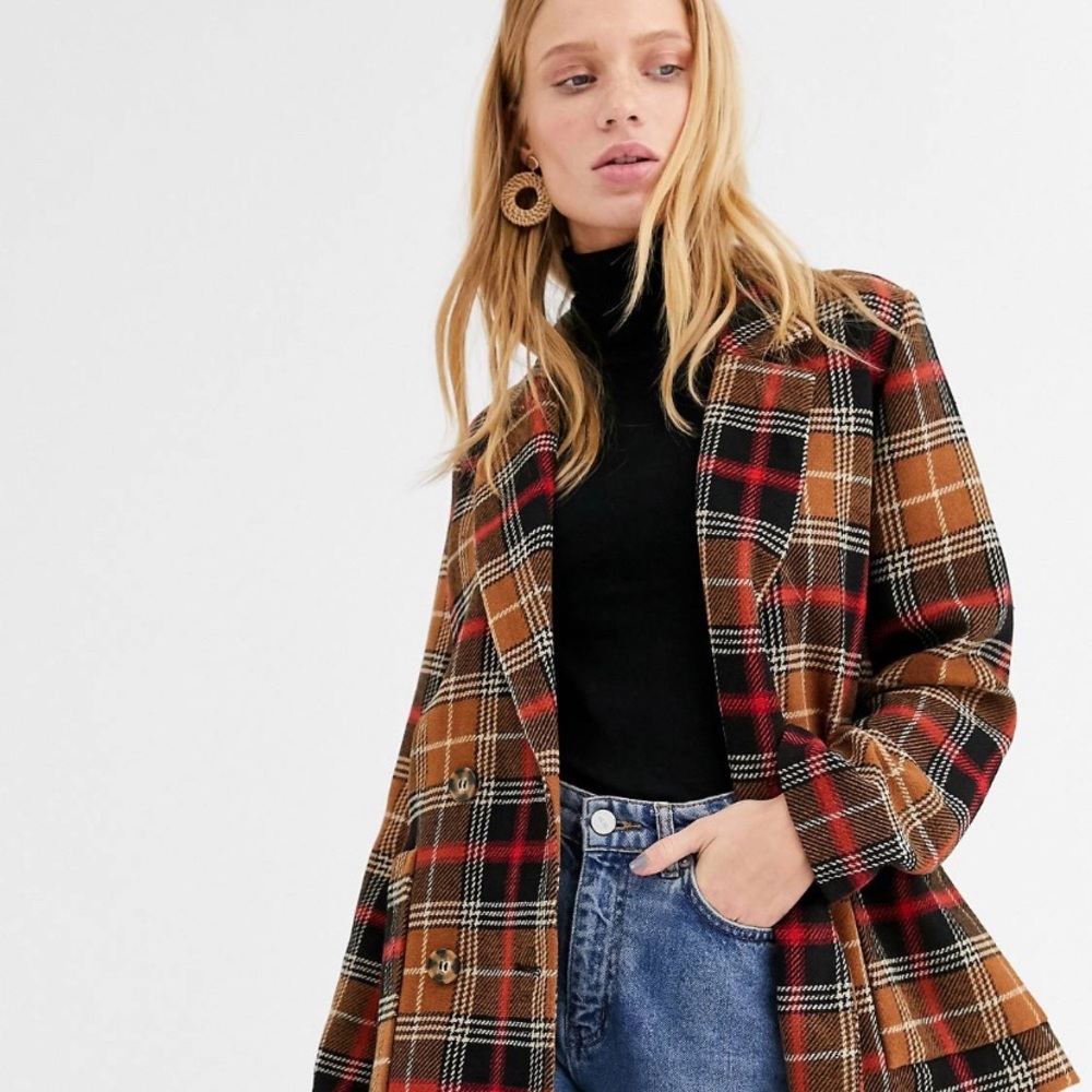 Monki plaid peacoat size XXS NWT